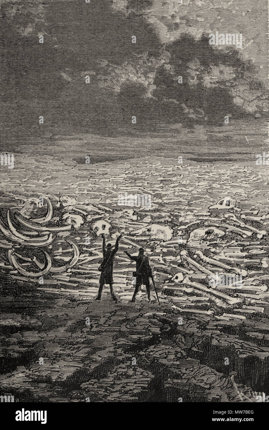 Die Ebene der Knochen. "Eine Reise zum Mittelpunkt der Erde" von Jules Verne  (1874 Stockfotografie - Alamy