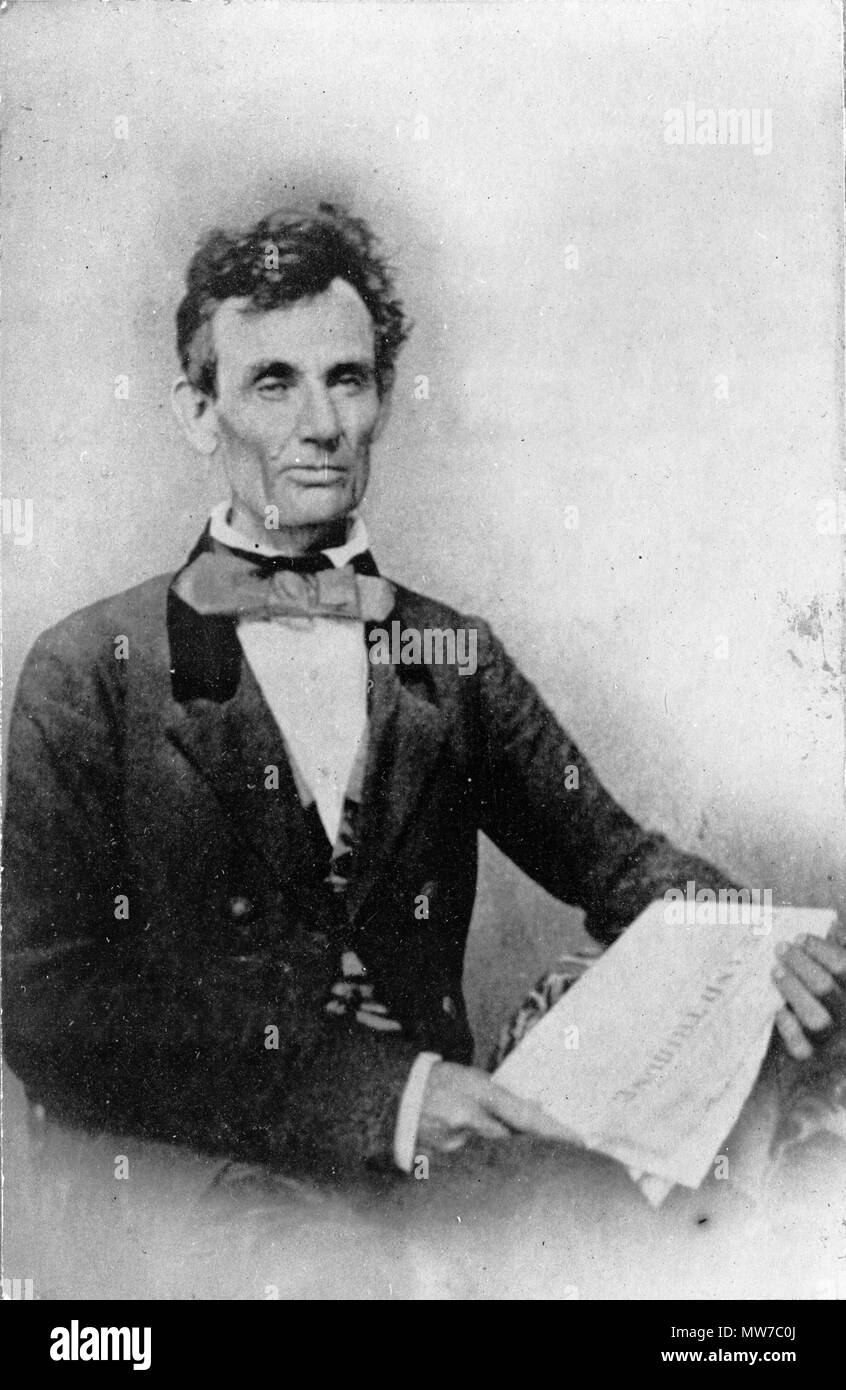 . Englisch: Harte Kämpferin für den Senat. Englisch: Kopie einer daguerreotypie von Abraham Lincoln die Sklavenbefreiung Zeitung Staat Zeitung. . 27. Oktober 1854; gedruckte später 24 Abraham Lincoln von Schneidau, 1854 Stockfoto