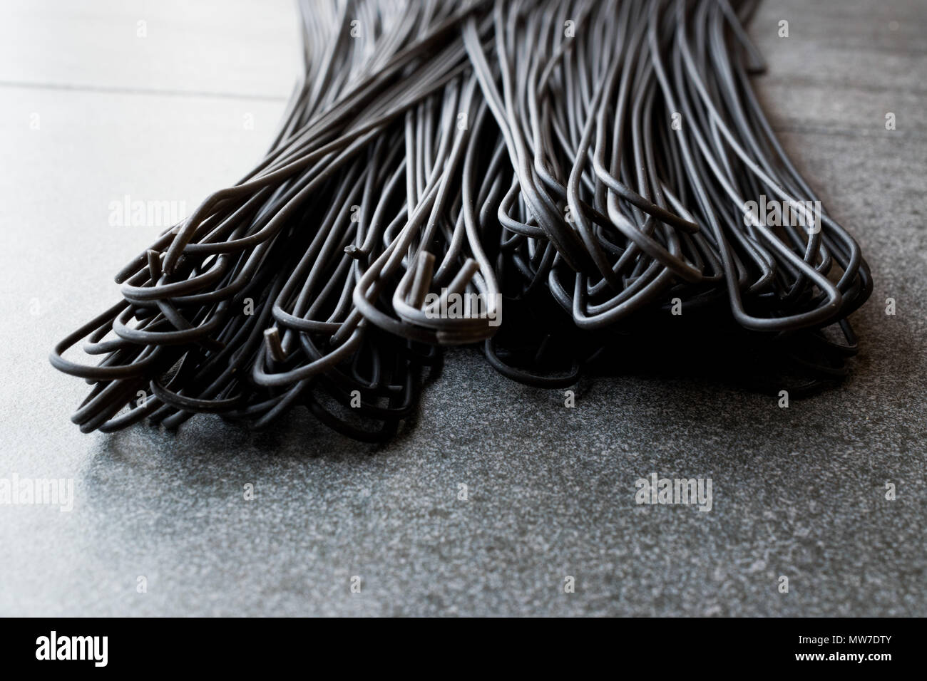 Raw schwarze Spaghetti Pasta mit Tintenfisch oder Tintenfisch. Ökologische Lebensmittel. Stockfoto