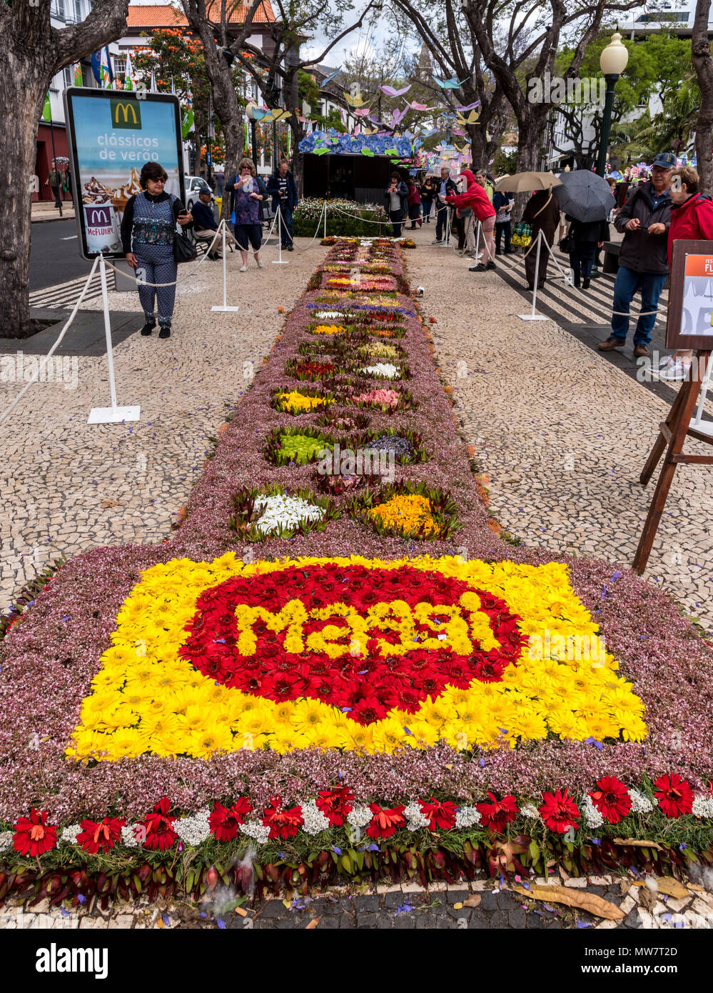 Bürgersteig 'Blume Teppich" wird während Madeira Blumenfest Stockfoto