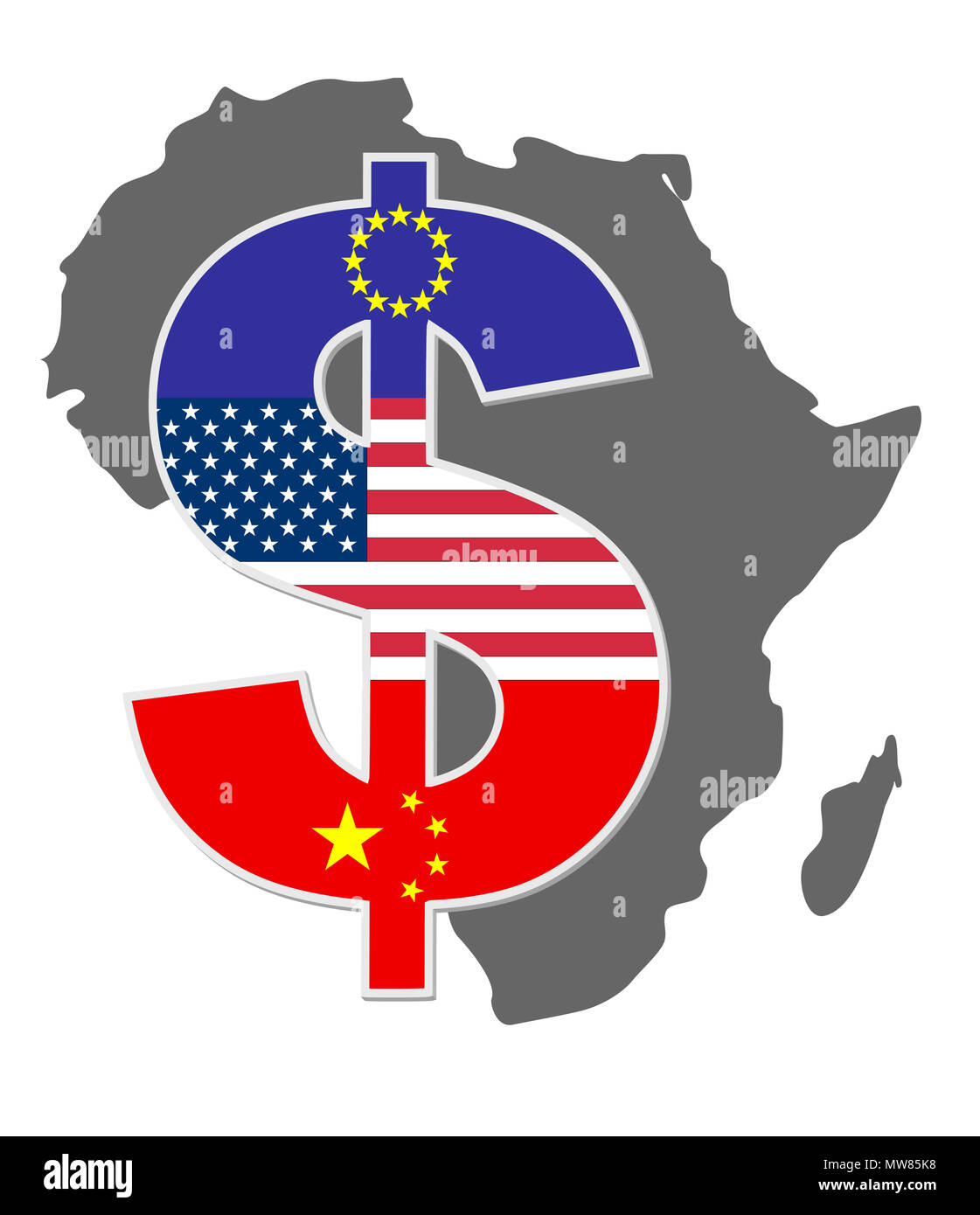 Die afrikanischen Länder sind von westlichen Ländern und China genutzt Stockfoto