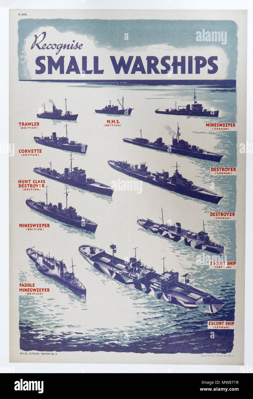 Ein zweiter Weltkrieg Anerkennung Poster mit britischen und deutschen Kriegsschiffe - Erkennen kleine Kriegsschiffe Stockfoto