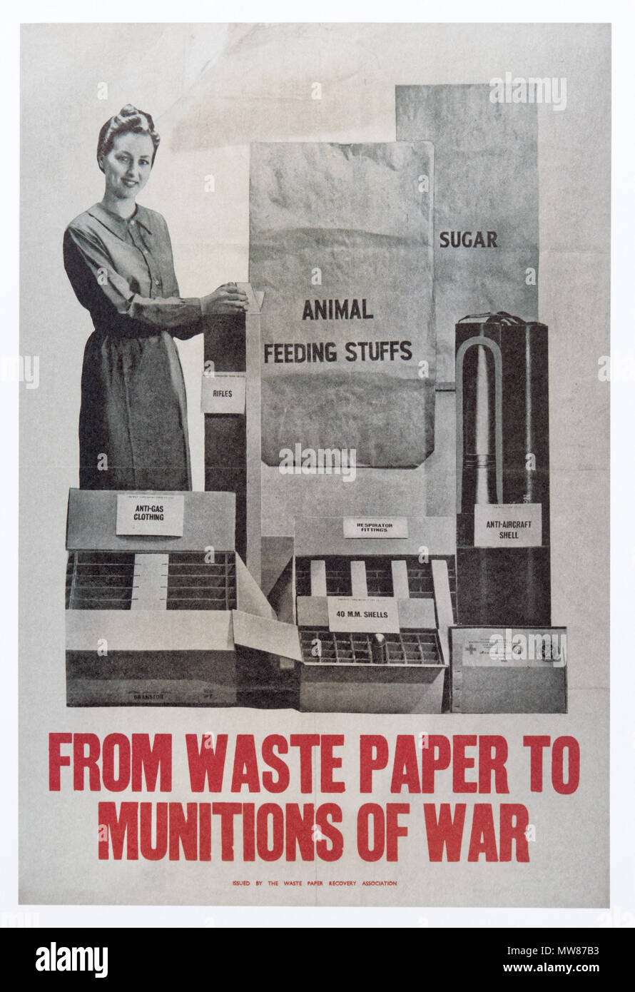 Ein zweiter Weltkrieg Werbeplakate der Bergung, und -recycling Papier aus Altpapier zu Munition Stockfoto