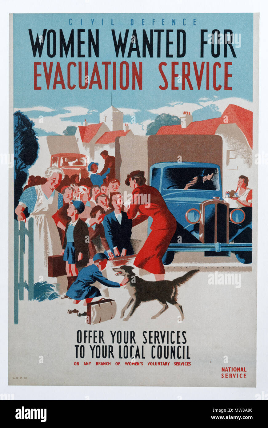 Ein zweiter Weltkrieg Plakat Fragen für Frauen für die Evakuierung zu freiwilligen Stockfoto