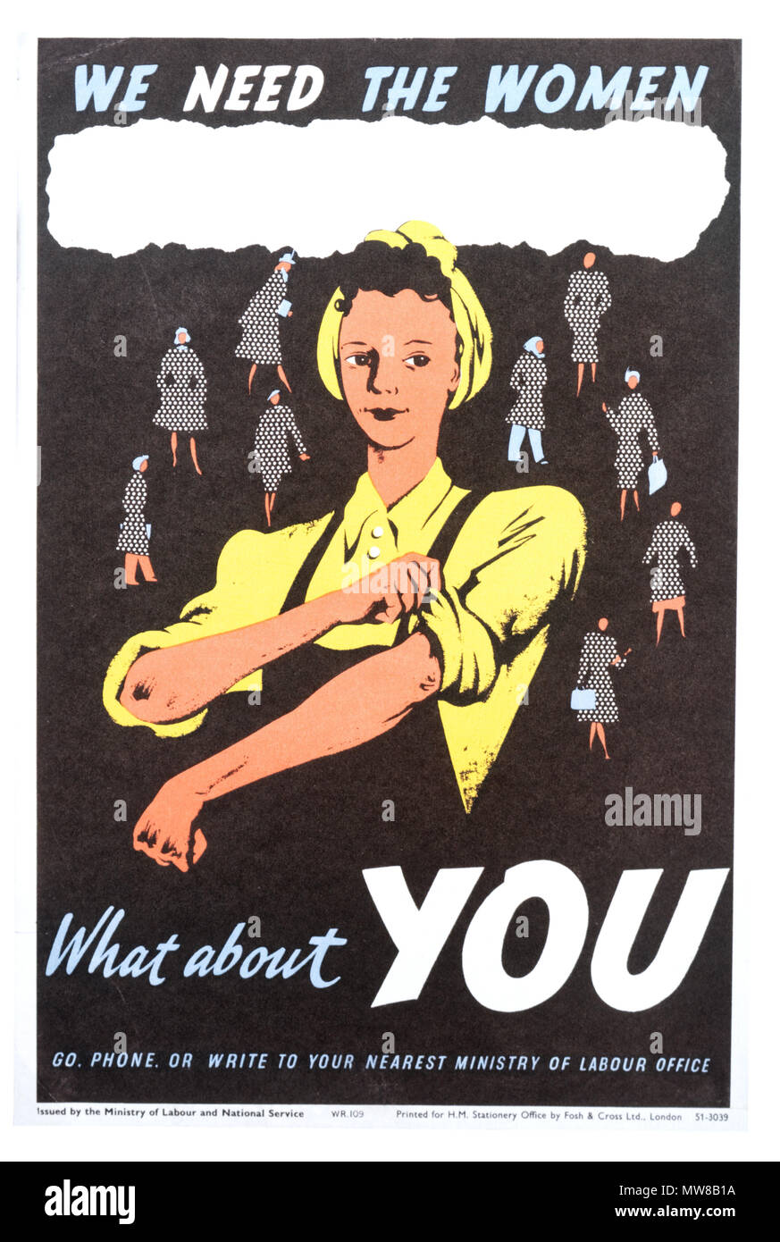 Ein zweiter Weltkrieg Plakat mit der Aufforderung an die Frauen in den Arbeitsmarkt zu verbinden Stockfoto