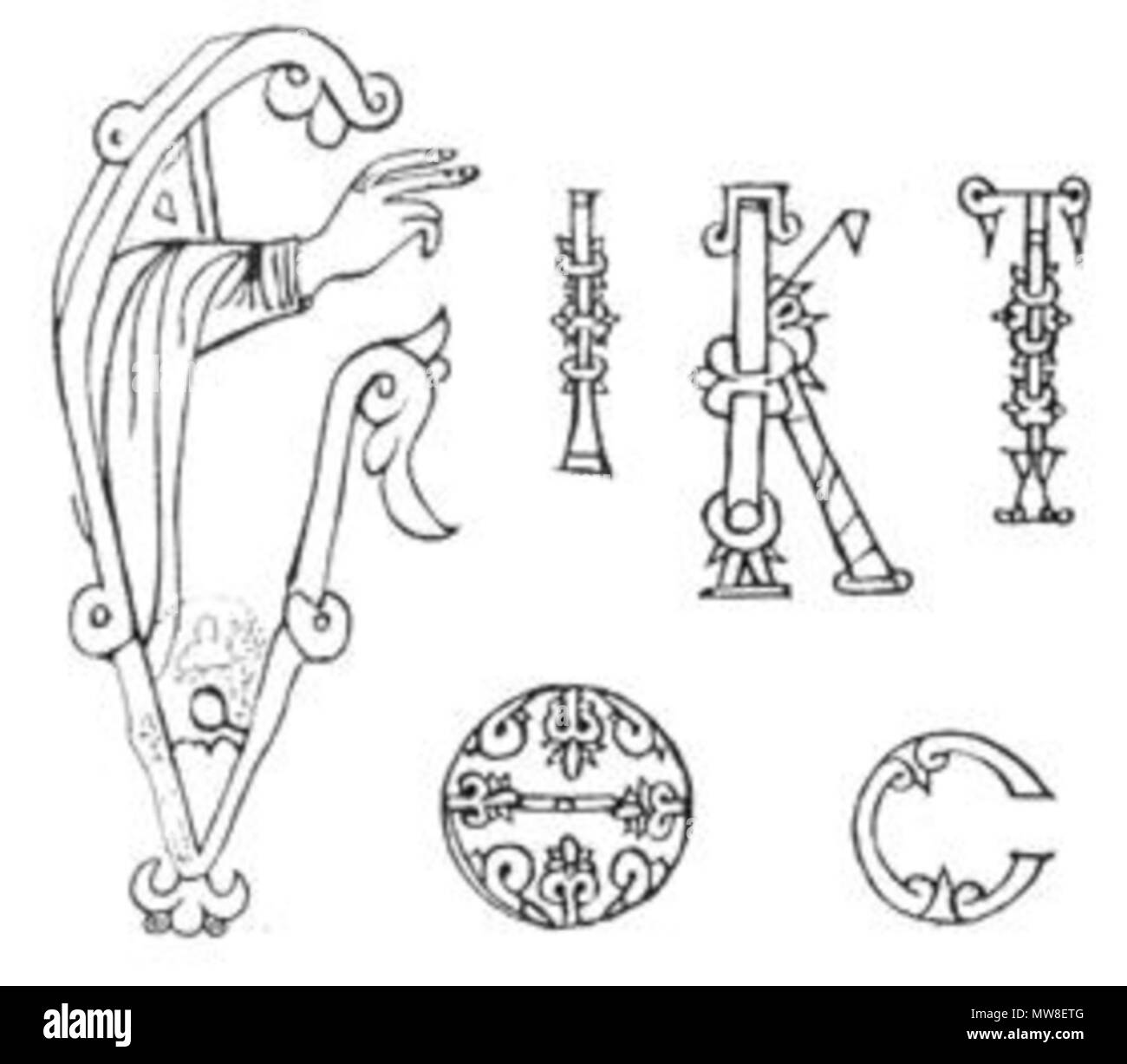 . Englisch: Erste Buchstaben im Codex verwendet. 9. Jahrhundert. Unbekannt 93 Boreelianus-Initialen Stockfoto