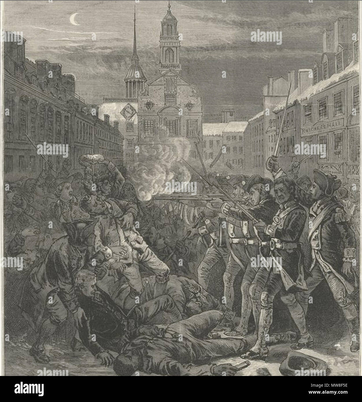 . Boston Massaker. um 1870. Eingraviert, gedruckt und von Paul Revere, Boston 94 BostonMassacre verkauft ca 1870 Stockfoto