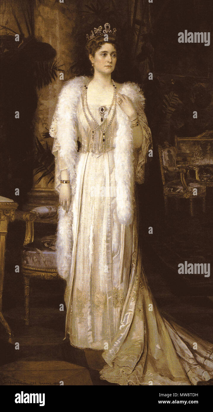 . Englisch: Porträt von Kaiserin Alexandra Feodorovna von Nikolai Kornilievich Bodarevsky, Zarskoje Selo, Russland, 1907 Русский: Портрет Императрицы Александры Федоровны кисти Бодаревского Николая Корниловича (1850-1921), Царское Село, 1907. 1907. Nikolai Kornilievich Bodarevsky (1850-1921) 89 Bodarevsky - Zarin Alexandra Fyodorovna Stockfoto