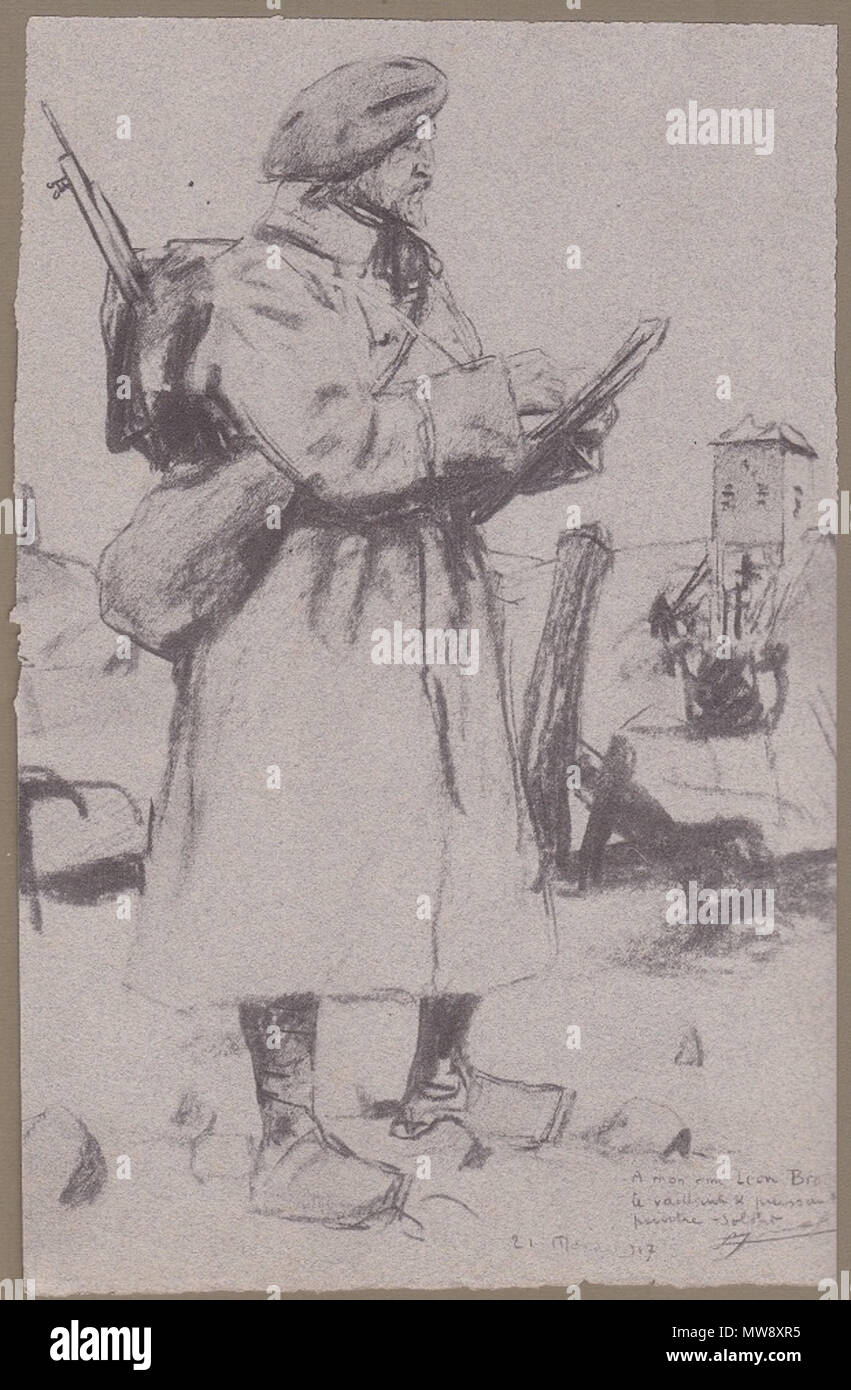 . Français: Croquis représentant Le peintre Léon Firma Broquet en 1917. 2. Januar 1917. Lucien Jonas décédé 1947 102 Firma Broquet par Jonas Stockfoto