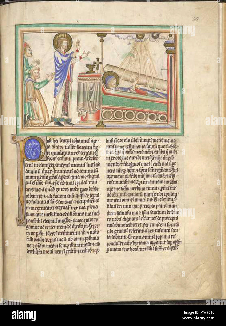 . St John's letzte Masse und seinen Tod. Folio 38 recto einer Apokalypse Handschrift. 13. Jahrhundert 98 35166 BritLibAddMS ApocalypseFolio 038 rLasMassDeathOfJohn Stockfoto