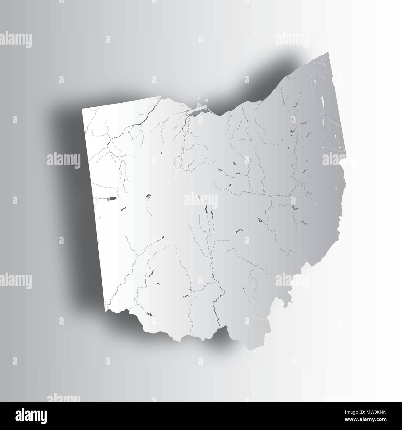 Der USA-Karte von Ohio mit Papier zu schneiden. Hand gemacht. Flüsse und Seen sind dargestellt. Bitte sehen Sie sich meine anderen Bilder von kartographischen Serie - Sie ein Stock Vektor