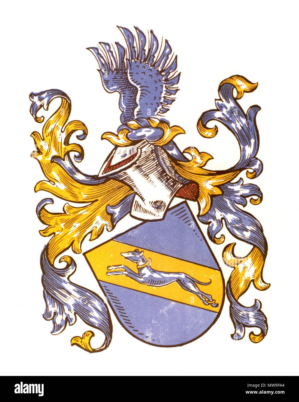 . Wappen zu Michael Huttenloch als Reeve von Köngen (Baden-Württemberg, Deutschland), der vom Kaiser des Heiligen Römischen Reiches Ferdinand I. auf dem Reichstag in Augsburg im Jahr 1559. Vor 1930. Unbekannt 135 Wappen - Michael-Huttenloch Stockfoto