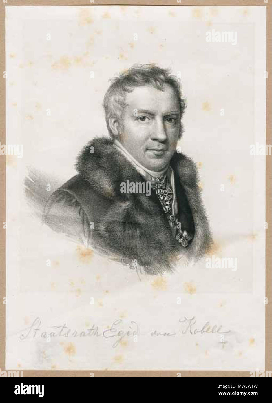 . English: Lithografie ([1]) / Joseph Karl Stieler (1781-1858): egid von Kobell (1772-1847), ab 1836 bayerischer Staatsrat. Porträtsammlung des Münchner Stadtmuseums, Inv. Nr. G M IV/849. Bildarchiv.stadtmuseum@muenchen.de. Vom 5. Dezember 2006, 10:01:12. Unbekannt nach Joseph Karl Stieler (1781-1858) Alternative Namen Karl Joseph Stieler Beschreibung Deutsche Maler Geburtsdatum / Tod am 1. November 1781 9. April 1858 Ort der Geburt / Todes Mainz München Arbeit Lage Italien, München Authority control: Q 467658 VIAF: 22405115 ISNI: 0000 0001 0653 3690 ULAN: 500007725 LCCN: n 84169565 WGA: Stockfoto