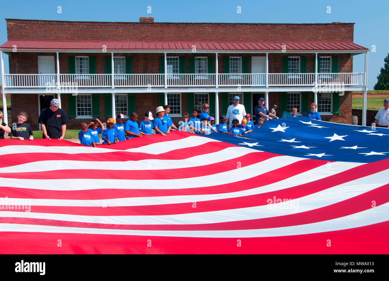 Flagge Zeremonie Fort McHenry National Monument und historischen Schrein, Maryland Stockfoto