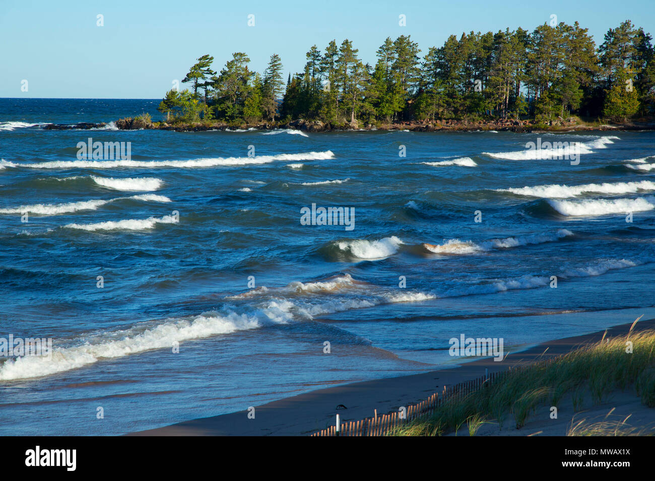 Great Sand Bay am Lake Superior, Great Sand Bay Roadside Park, Eagle Harbor, Michigan Stockfoto