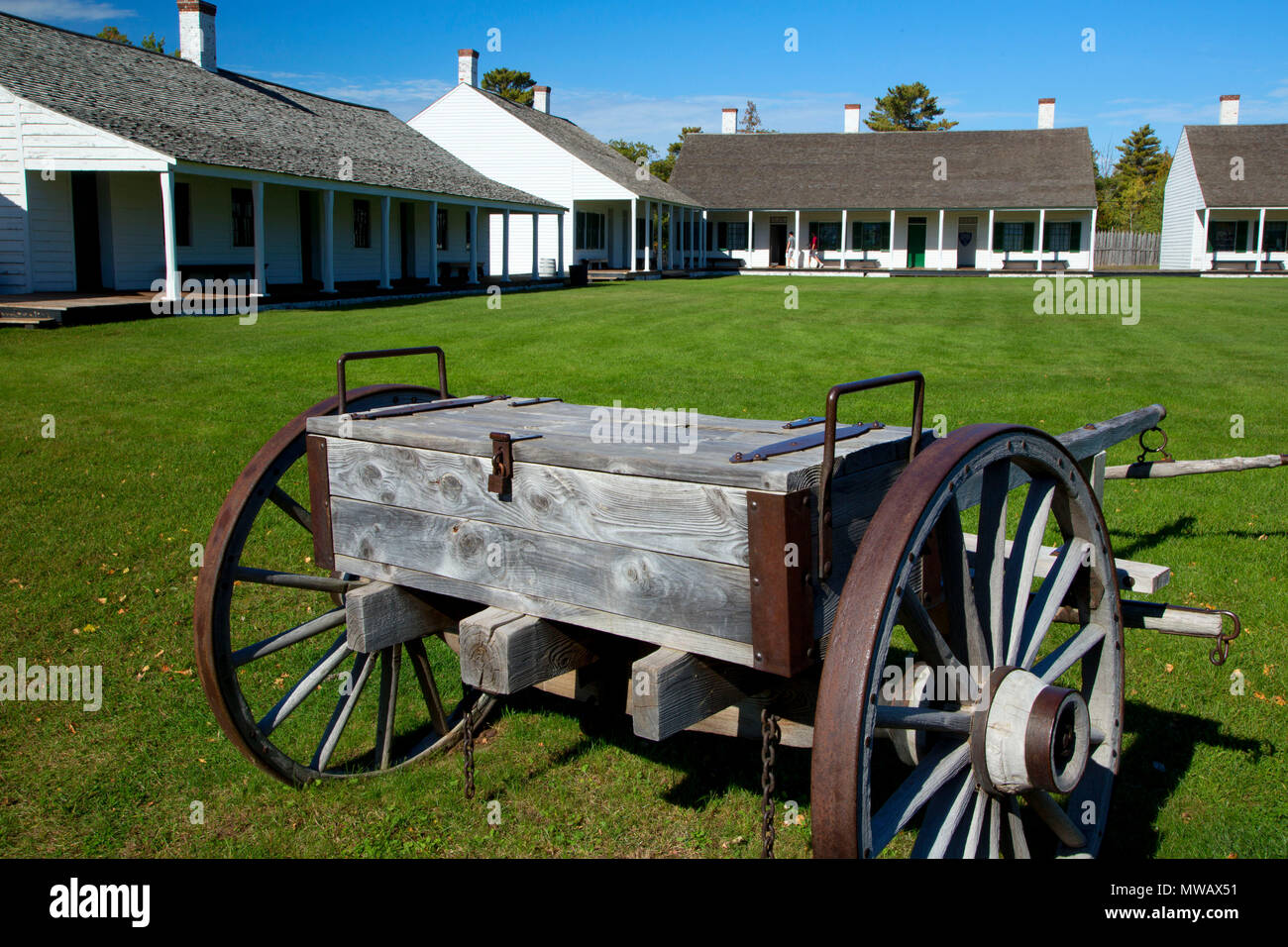 Artillerie wagen, Fort Wilkins Historic State Park, Michigan Stockfoto