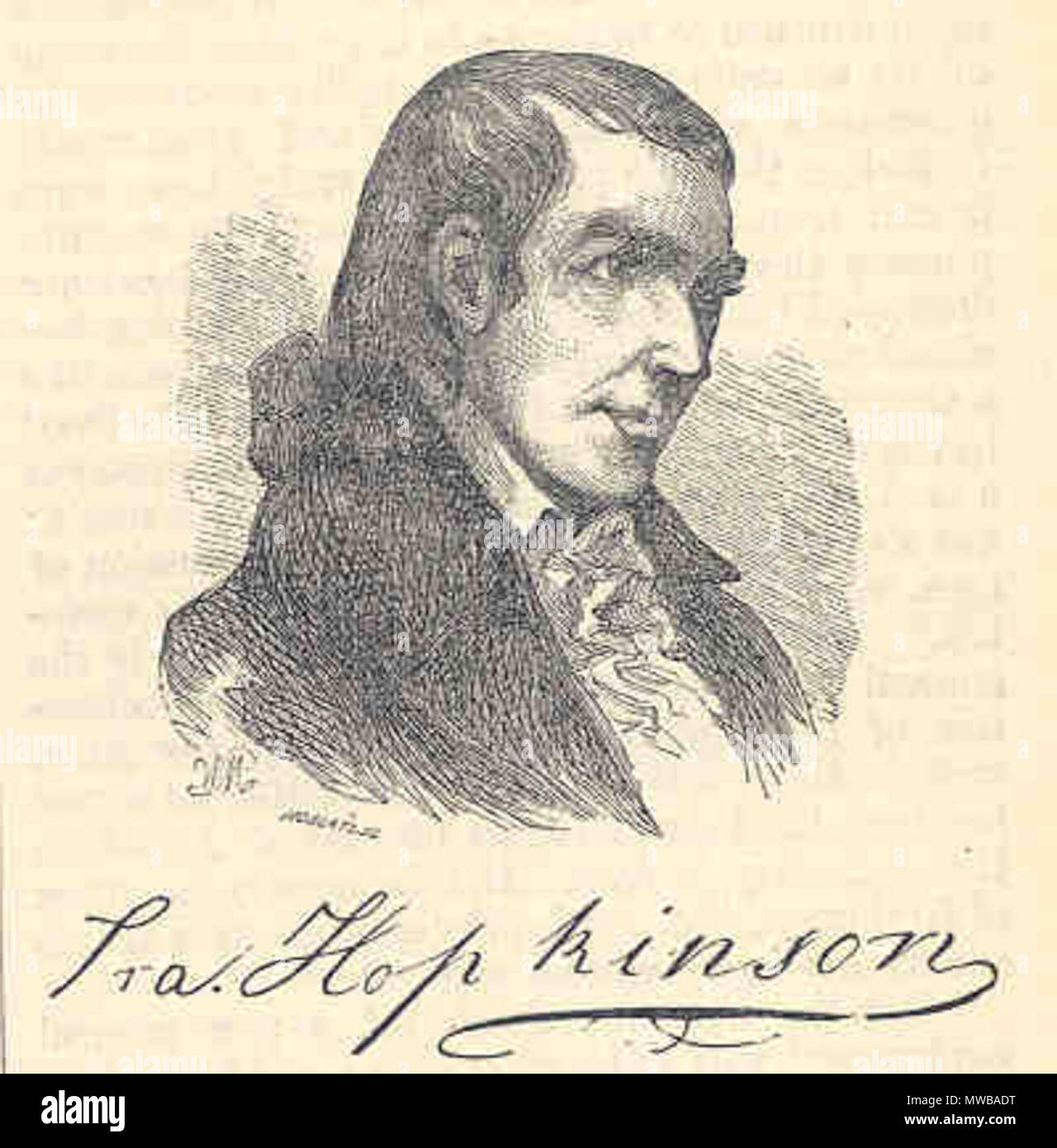 . Englisch: Francis Hopkinson (1737-1791), ein US-amerikanischer Autor, und einer der Unterzeichner der Unabhängigkeitserklärung. English: Francis Hopkinson (1737-1791), Unterzeichner der Unabhängigkeitserklärung der USA Bildunterschrift unter Bild: Evert A. Duyckinck Duyckinck & George L., die cyclopedia der amerikanischen Literatur 219 (Philadelphia: William Rutter & Co., 1880) (Vol. 1) Am 31. Dezember 2005 von enUser: CrypticBacon auf englische Wikipedia.. 1880. Evert A. Duyckinck & George L. Duyckinck 215 Francis Hopkinson Sepia print Stockfoto