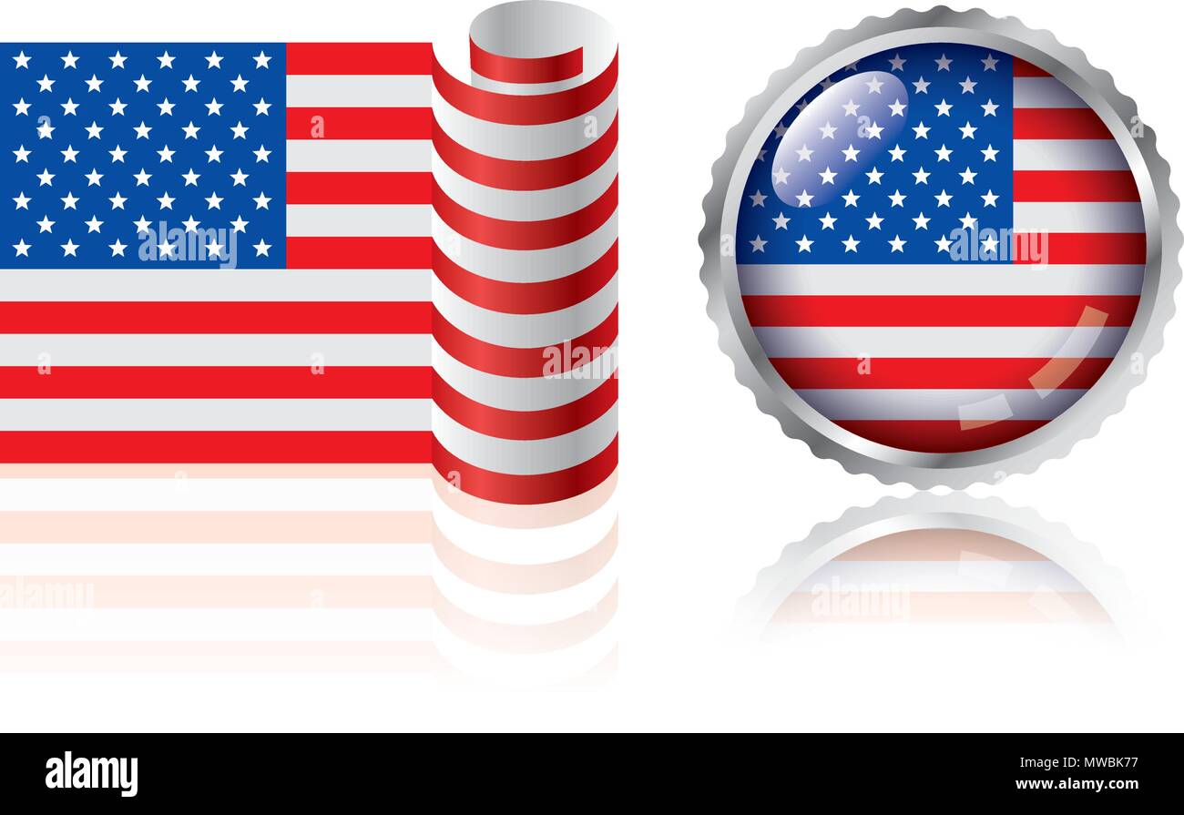 Amerikanische Flagge Design, Abzeichen und Fahnen. Stock Vektor