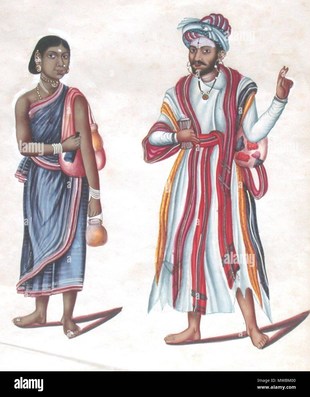 . Englisch: "Brahmane und Frau S. W. Indien Kerala '*' Braut und Bräutigam Mysore '*' Central Western Mysore Tempel Priester '*' Höfling und Frau Mogul Zeitraum '*' Gipsy Frau und Wahrsagerin North India", * "Nordwest Indien - Punjab, Mogul und Frau" * oldier und Frau Zentralen Provinzen Indien '*' Schneider und Frau" * Acht gouache Malerei, sprach von "C 1800", anscheinend Teil eines Albums Quelle: ebay, Juli 2007. 1880. Unbekannt 660 Zgypsy Stockfoto