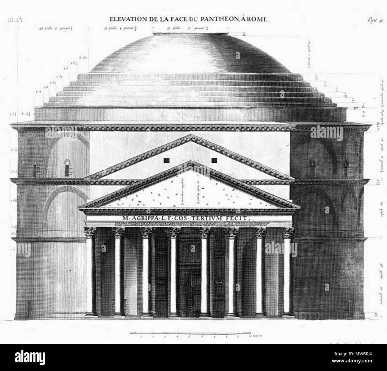 . W: Antoine Desgodetz 'Elevation de la Face du Pantheon, Rom,' in Les bauten Antiquitäten de Rome. Paris:. 1779 160 DesgodetzPantheon Stockfoto