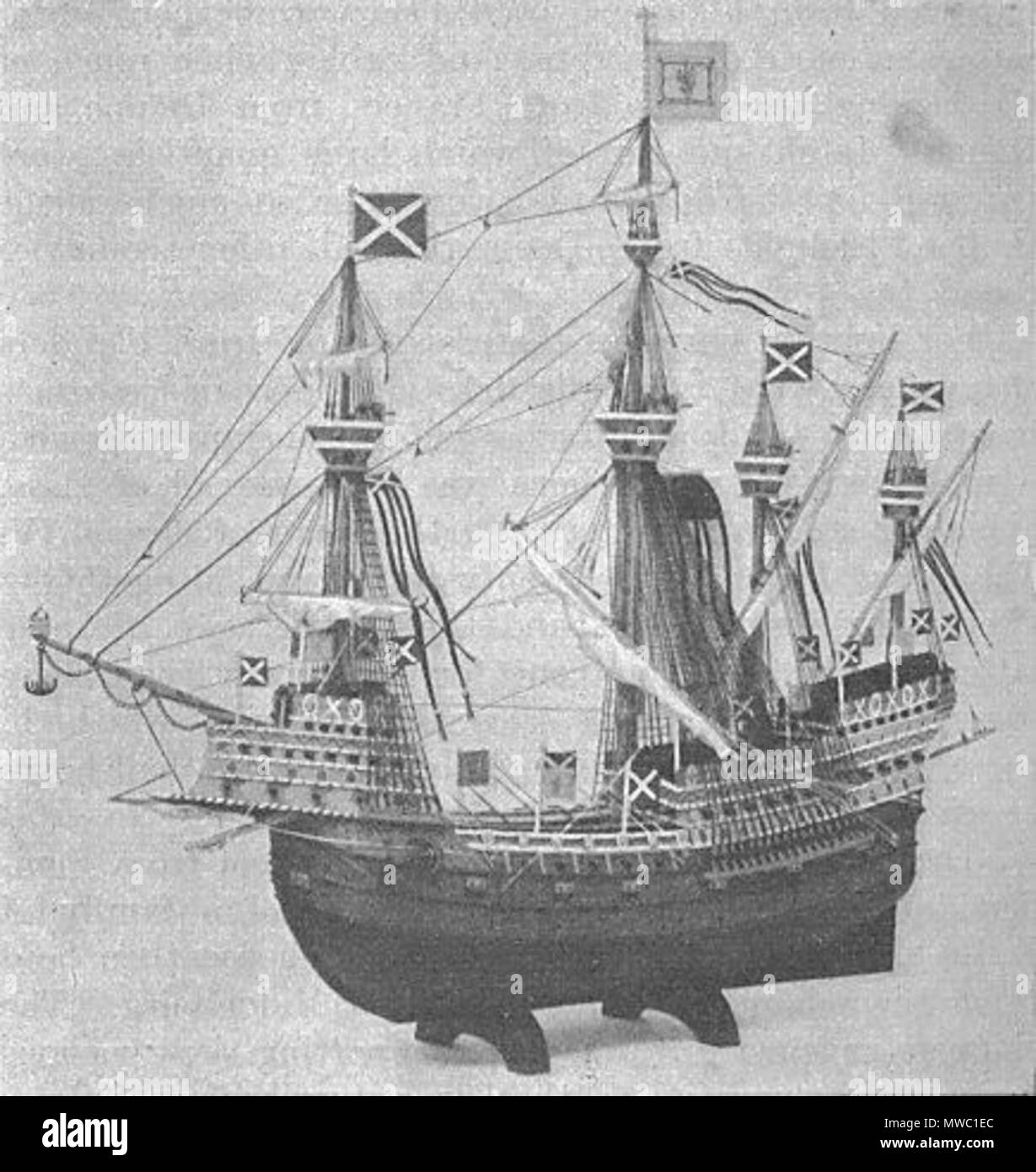 . Ein Modell der en: großen Michael (a en: carrack Der en:Royal Scottish Marine) Im en:Royal Scottish Museum. Aus der Geschichte von Leith von John Russell, veröffentlicht 1922. Von [1] heruntergeladen. Diese Datei fehlt, Informationen zum Autor. 253 Großen Michael Stockfoto