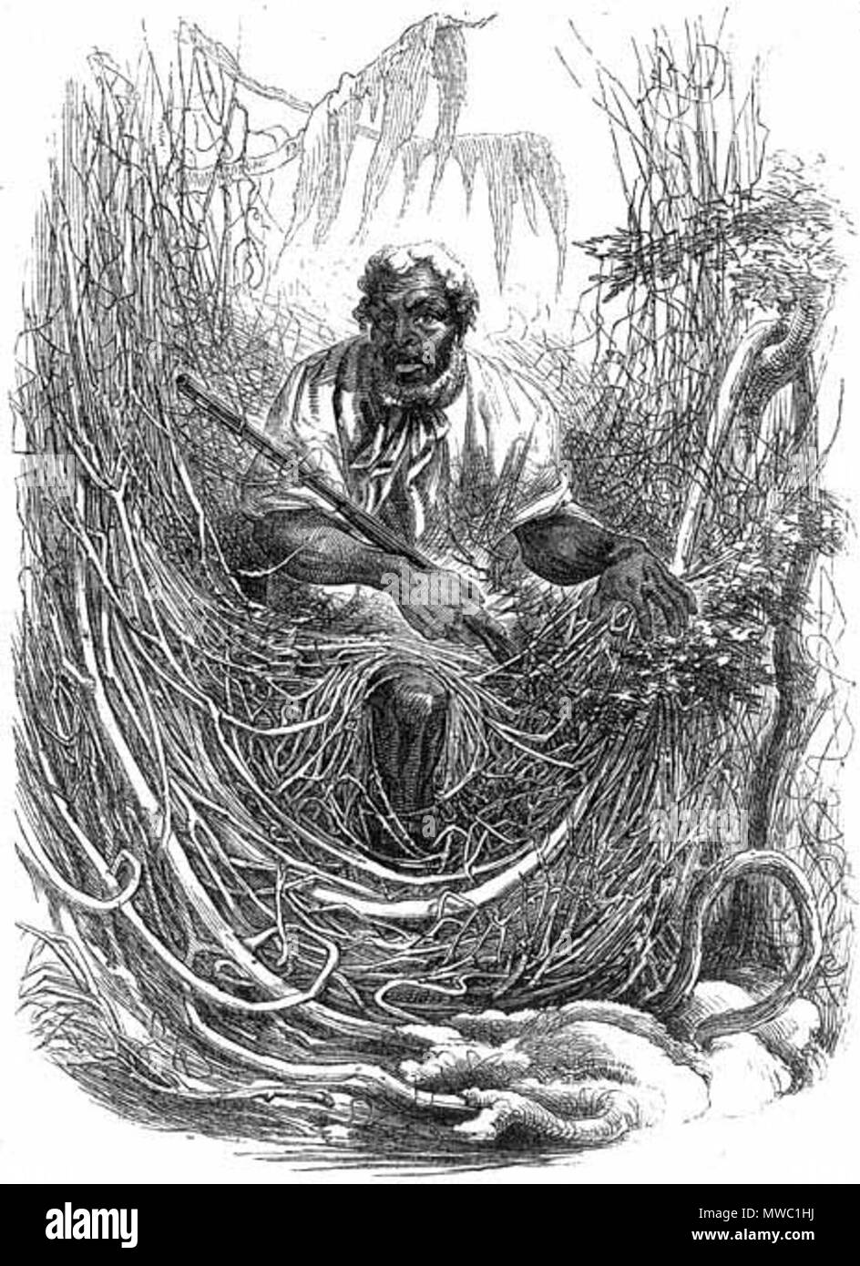 . Osman, einem entlaufenen Sklaven in der North Carolina Teil der Great Dismal Swamp, 1856. 1856. David Hunter Strother 253 GreatDismalSwampMaroon 1856 Stockfoto