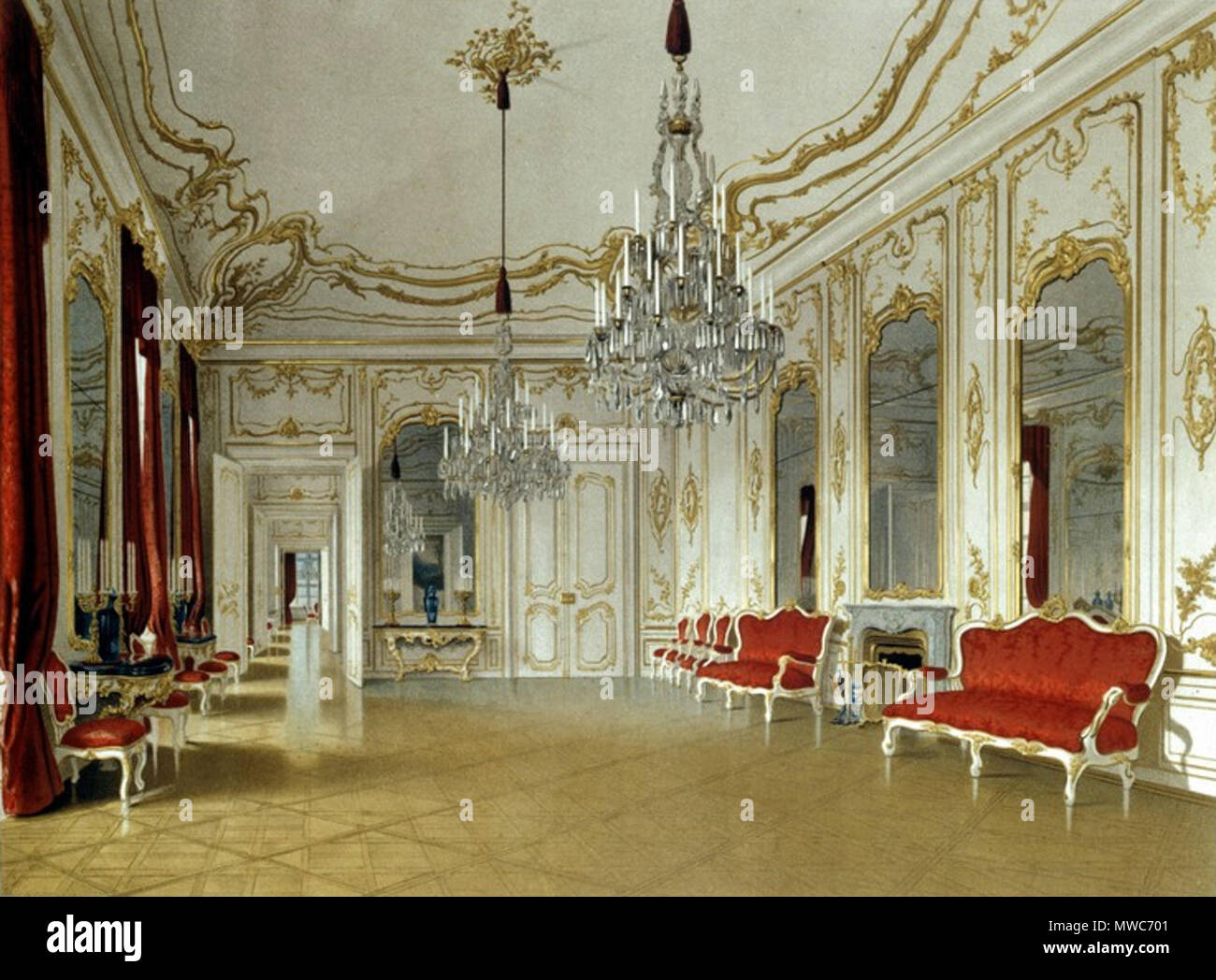 . Deutsch: Der Spiegelsaal im Schloss Schönbrunn, Empfangssalon des Kaisers und der Kaiserin. zwischen ca. 1855 und ca. 1860. Franz Heinrich (1802-1890) 218 Franz Heinrich 002 Stockfoto