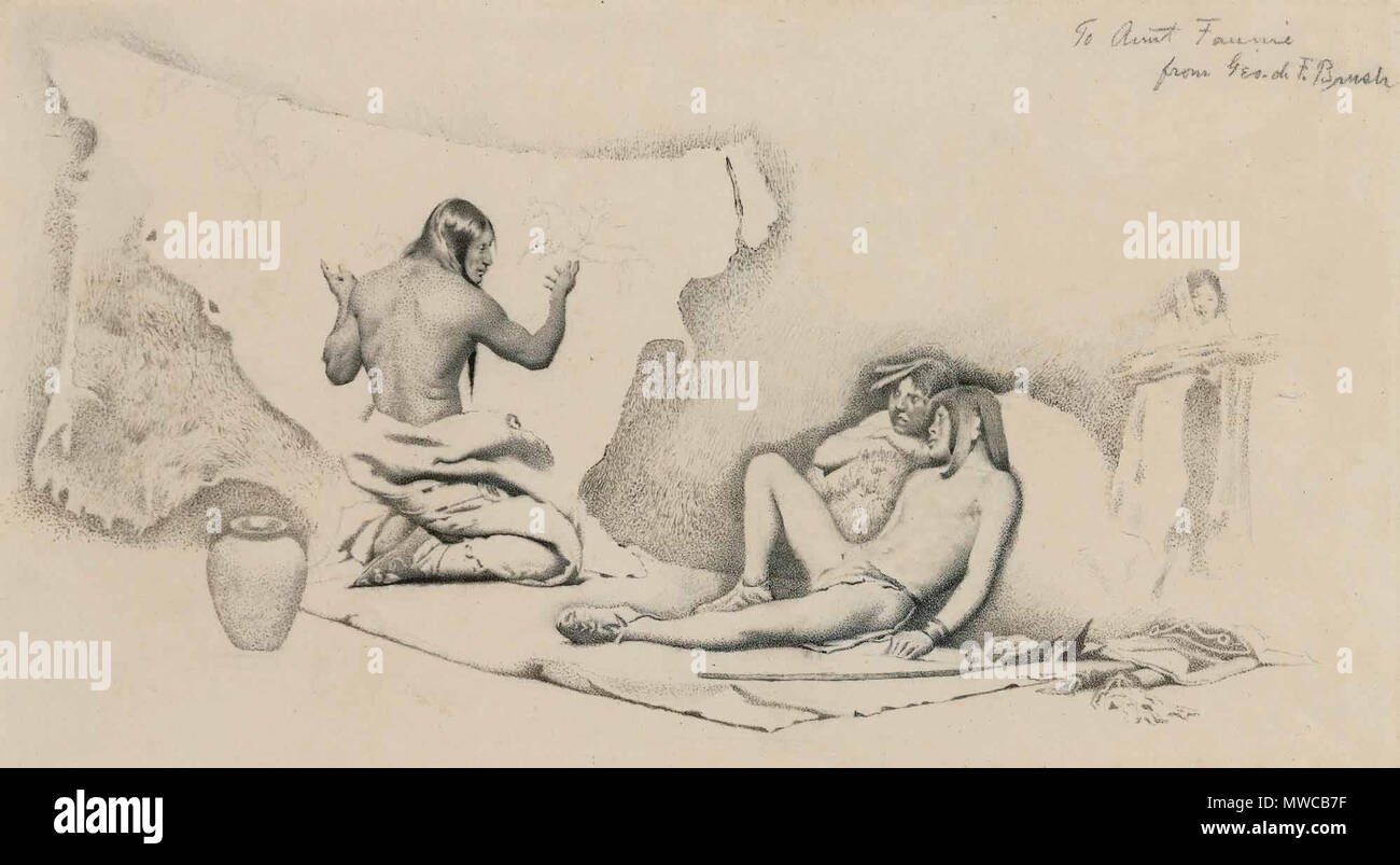 . Englisch: Studie für das Bild Schriftsteller Geschichte". Signiert und eingeschrieben zu Tante Fannie/von Geo.de F. Bürste. Bleistift und Tusche auf Papier, 17,1 x 27,9 cm. ca. 1884 238 George de Forest Bürste Studie für Geschichte c 1884 Der Schriftsteller Stockfoto