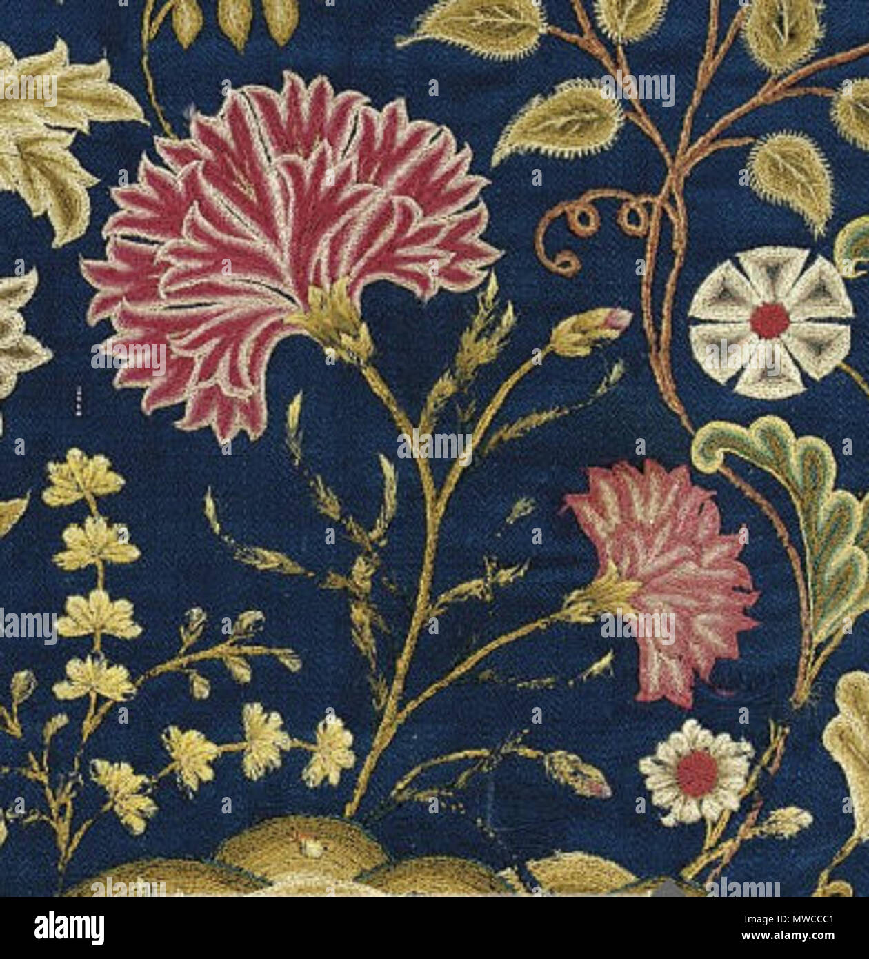 . Panel bestickt in crewel Wolle auf Leinen, vielleicht ursprünglich ein Stuhl Sitz Deckel. ca. 1740. Unbekannt 240 Georgischen bestickt Panel detail Stockfoto