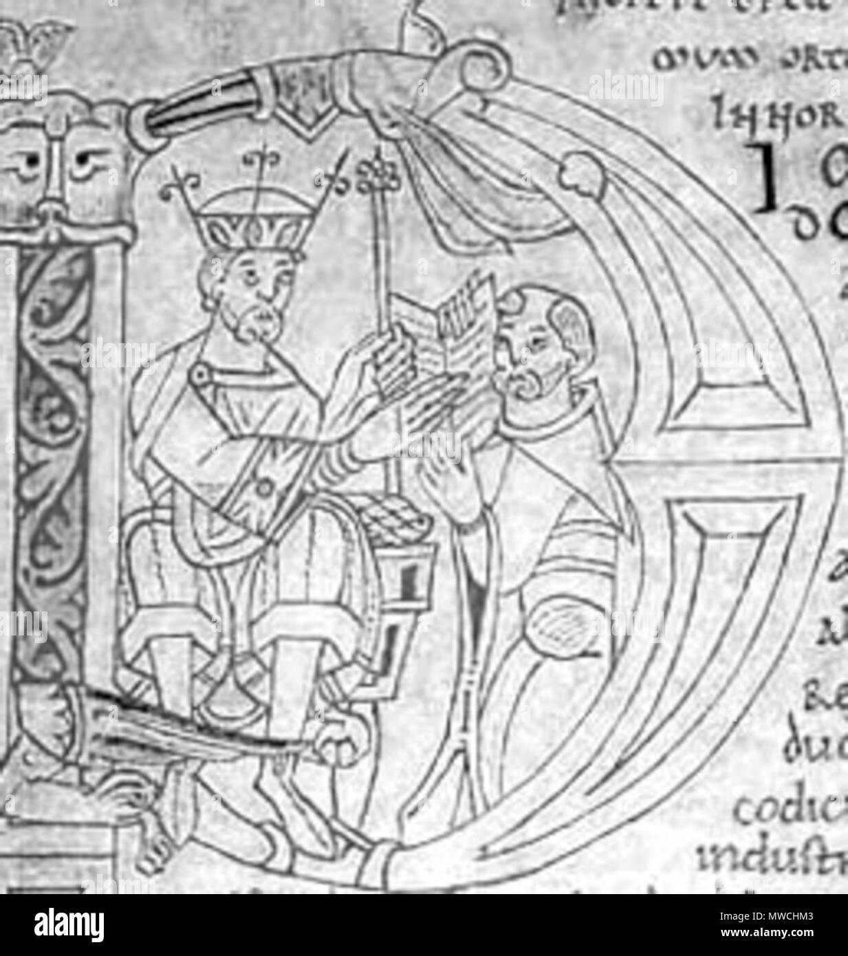 . Lettre majuscule d'un manuscrit présentant Guillaume de Jumièges Gesta Normannorum ducum offrant sa à Guillaume le Conquérant. 1070 s. Unbekannt 257 GuillaumedeJumieges Stockfoto