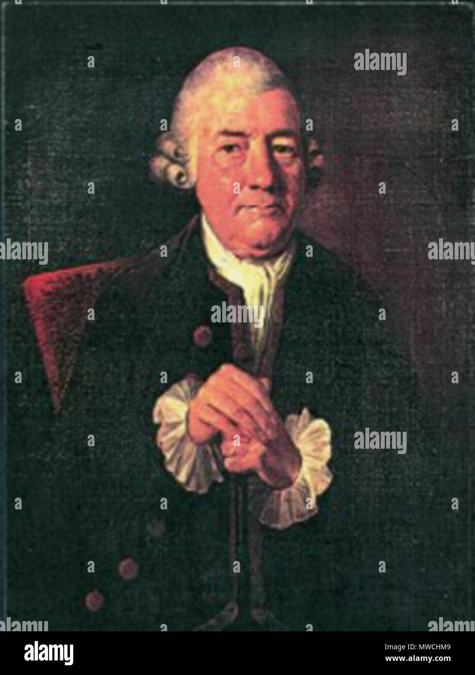 . Čeština: John Baskerville, olej na plátně Englisch: John Baskerville, Öl auf Leinwand von James Millar, 1774. Magyar: Az idős Baskerville (James Millar olajfestménye, 1774). zwischen 1763 und 1805. James Millar 74 BaskervilleByMillar Stockfoto