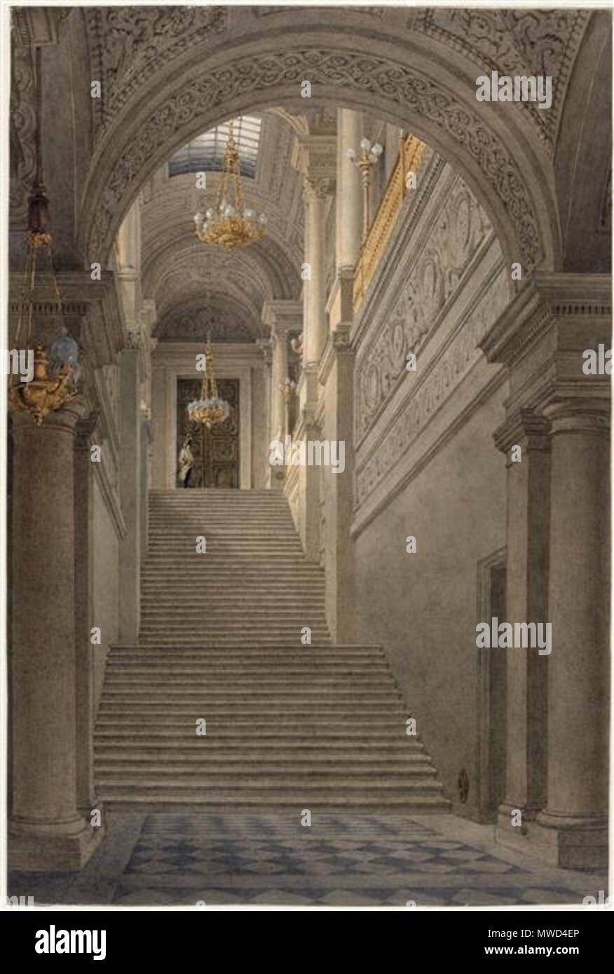 . Français: Palais des Tuileries: l'neuf Vu du vestibule Escalier. ca. 1840. Eugène-Emmanuel Viollet-Le-Duc 194 Escalier Tuileries Stockfoto