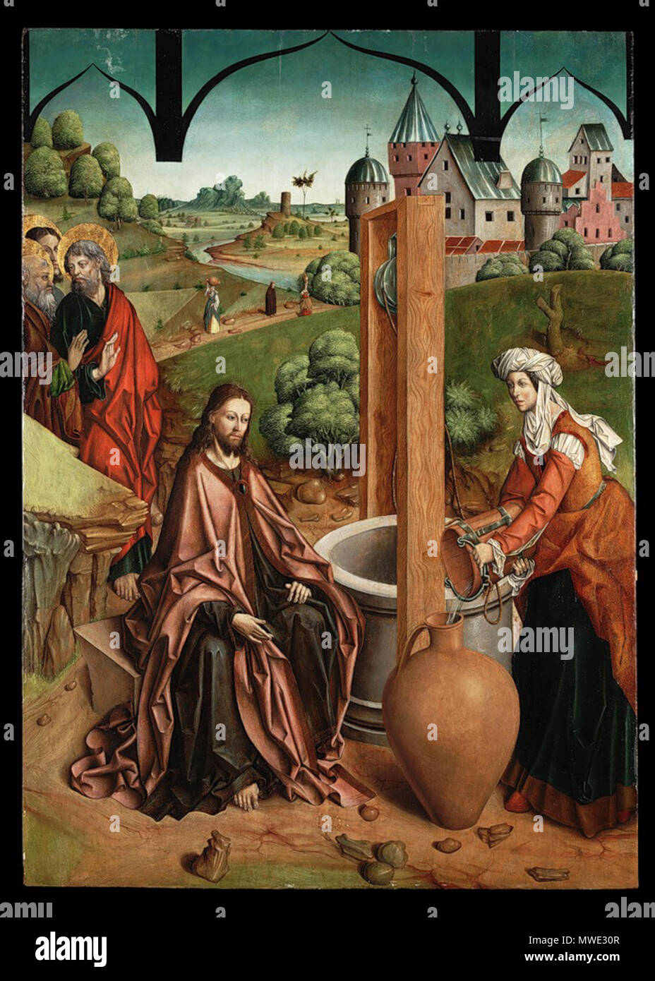 . Español: Cristo y La Mujer samaritana, Tabla procedente del retablo de Ciudad Rodrigo, der Universität von Arizona Museum für Kunst. zwischen ca. 1480 und ca. 1488. Fernando Gallego (1440 - 1507) Beschreibung spanischer Maler Geburtsdatum / Tod ca. 1440 1507 Ort der Geburt / Todes Salamanca Salamanca Arbeitsort Castilla Authority control: Q 970660 VIAF: 13454953 ISNI: 0000 0000 6150 8941 ULAN: 500025969 LCCN: n 82072888 WGA: GALLEGO, Fernando WorldCat 206 Fernando Gallego - Samaritana - Tucson Stockfoto
