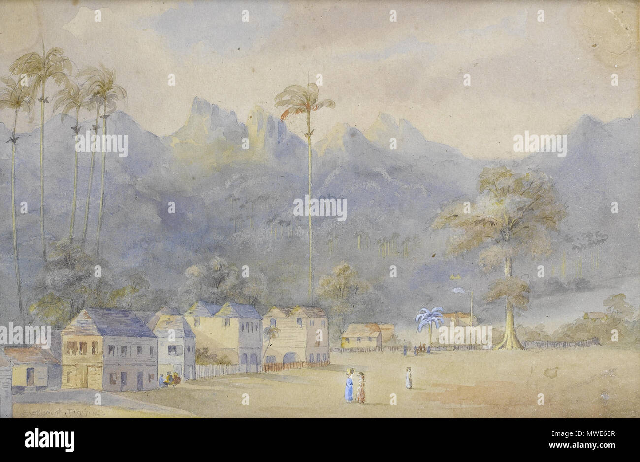 . Englisch: Richard Heys, Siedlung Tahiti, 1826, Aquarell- und Körperfarbe, 21 x 31,5 cm (8 1/4 x 12 3/8 in). . 1826 277 Richard Heys, Siedlung Tahiti, 1826, Aquarell- und Körperfarbe Stockfoto