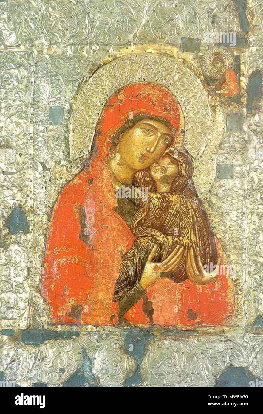 . Saint Anne mit Kind Maria (Св. Анна с младенцем Марией). XIV C, Serbien (?). Unbekannt 291 Symbol St. Anna Stockfoto