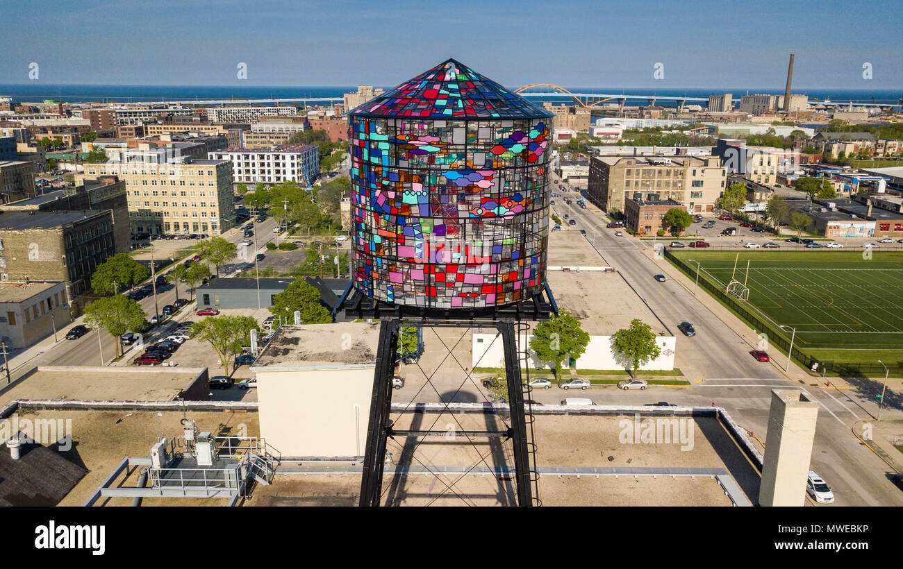 Tom's Fruin Glasmalerei Wasserturm, 400 S 5th Street Walker's Point, Milwaukee, WI, USA Stockfoto