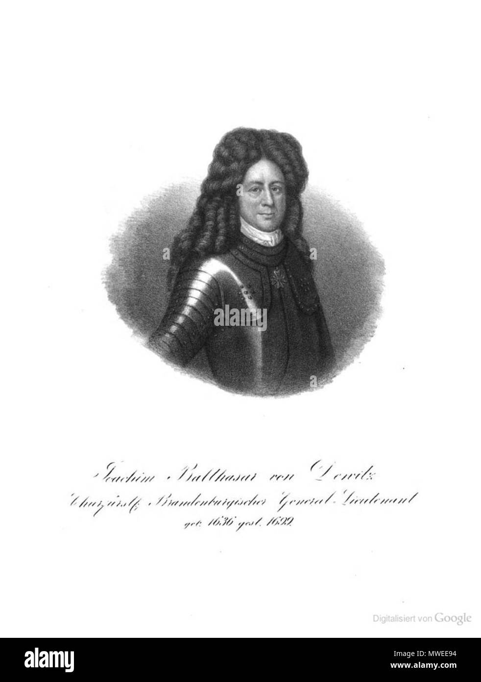 . English: Joachim Balthasar von Dewitz (* 25. Februar 1636 in Hoffelde; † 9. April 1699 in Kolberg) war ein brandenburgisch-preußischer General. Vor 1868. Unbekannt 316 Joachim balthasar von dewitz Stockfoto