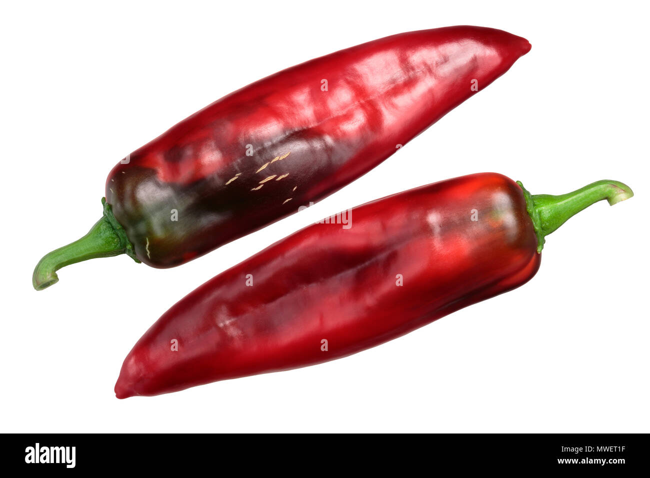 Hatch Chile Pepper, Reifung, mit Farbstreifen. Neue mexikanische oder Numex pod-Typ Stockfoto