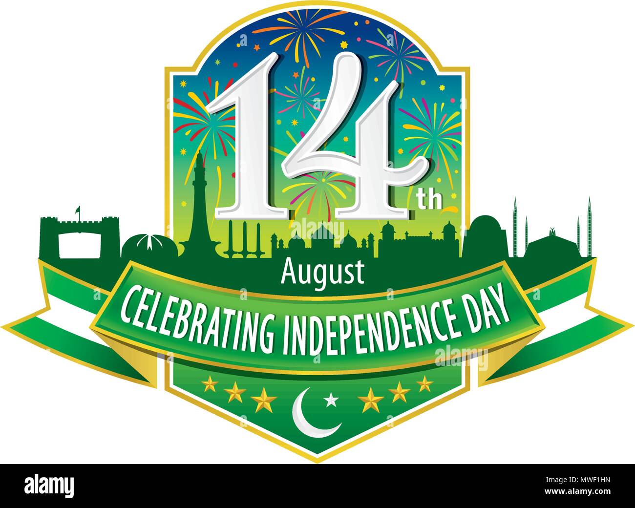 14. August feiert Tag der Unabhängigkeit Logo, typografische Embleme & Abzeichen mit grauem Hintergrund, Vector Illustration Stock Vektor