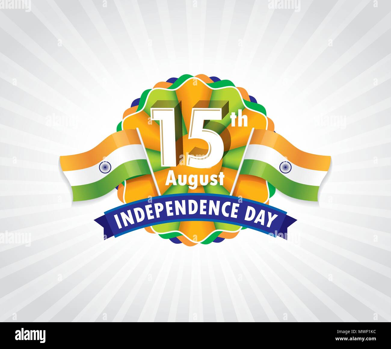 15. August, Indien Independence Day Logo, typografische Embleme & Abzeichen mit grauem Hintergrund, Vector Illustration Stock Vektor