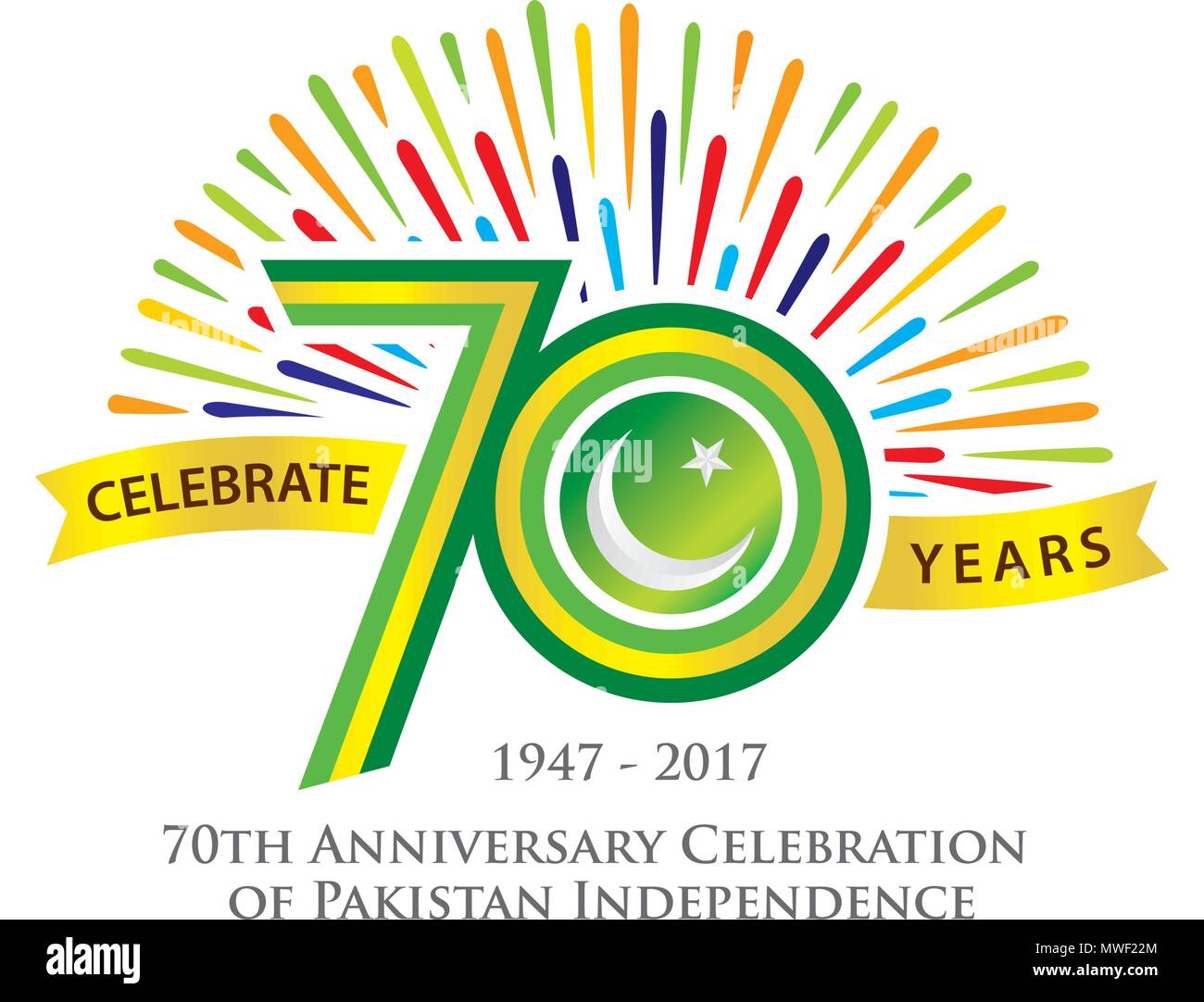 70. Jahrestag der Unabhängigkeit Pakistans Logo, typografische Embleme & Abzeichen mit grauem Hintergrund, Vector Illustration Stock Vektor