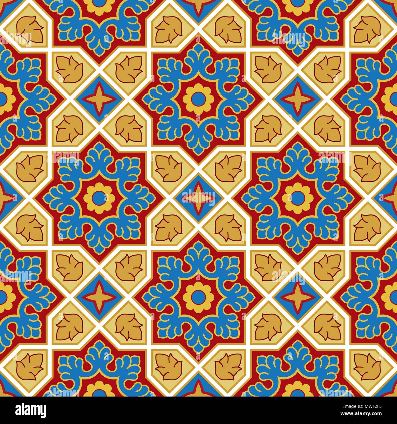 Sindhi traditionelle Muster Hintergrund, Blau, Rot & Golden Wallpaper, Vektor-Illustration Stock Vektor