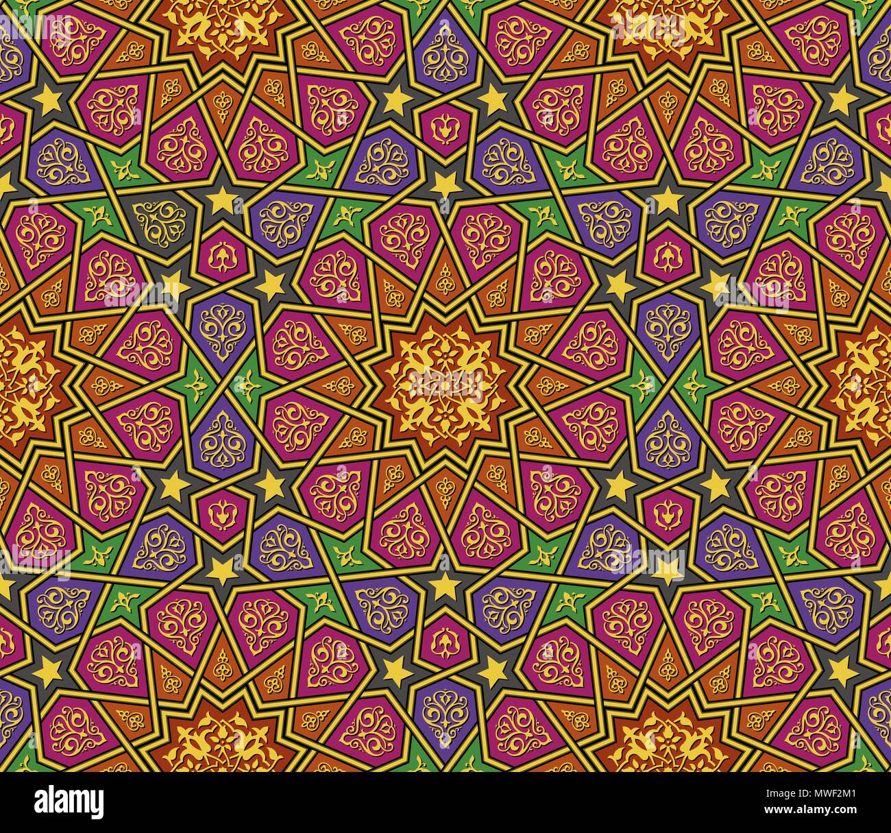 Farbenfrohe arabesque ornament Muster, Vektor geometrischen Hintergrund im arabischen Stil Stock Vektor