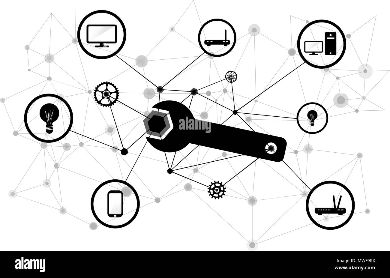 Konnektivität Problemlösung für IT-Netzwerke Prinzipdarstellung Stock Vektor