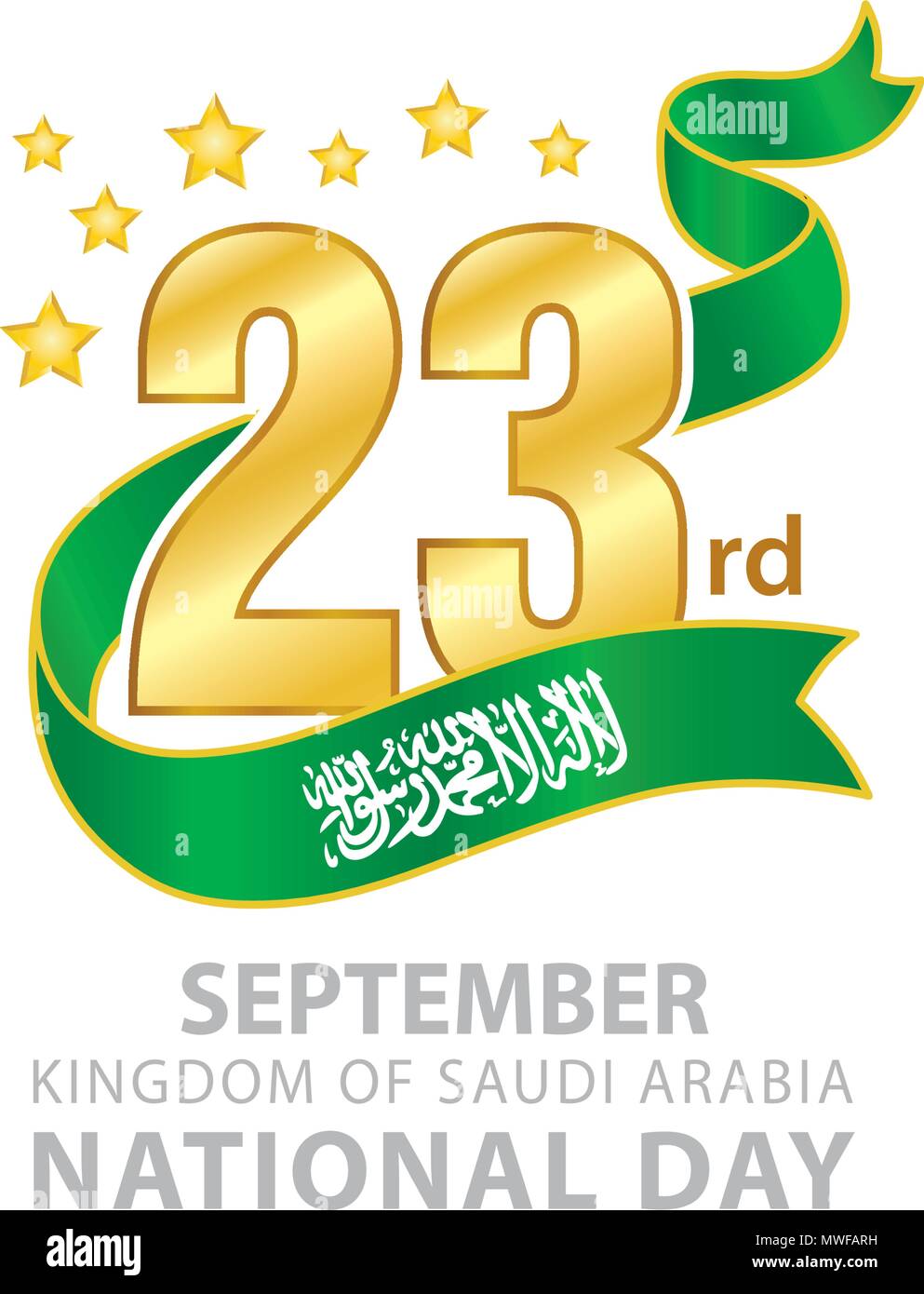23. September Nationalfeiertag Saudi-Arabien Logo, typografische Embleme & Abzeichen mit weißem Hintergrund Stock Vektor