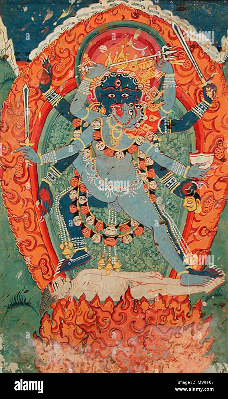 . Der hinduistische Göttin Kali und Gott bhairava in Union, Malerei, Aquarell, Aquarell auf Papier, Bild: 11 3/4 x 7 5/16 in. (Bei 29,85 x 18.57 cm); Blatt: 12 3/16 x 7 1/2 in. (30,96 x 19,05 cm) Hergestellt in: Nepal Geschenk von Dr. und Frau Robert S. Coles zu Lacma (M. 81.206.7). 18. Jahrhundert 332 Kali und Bhairava in der Union Stockfoto