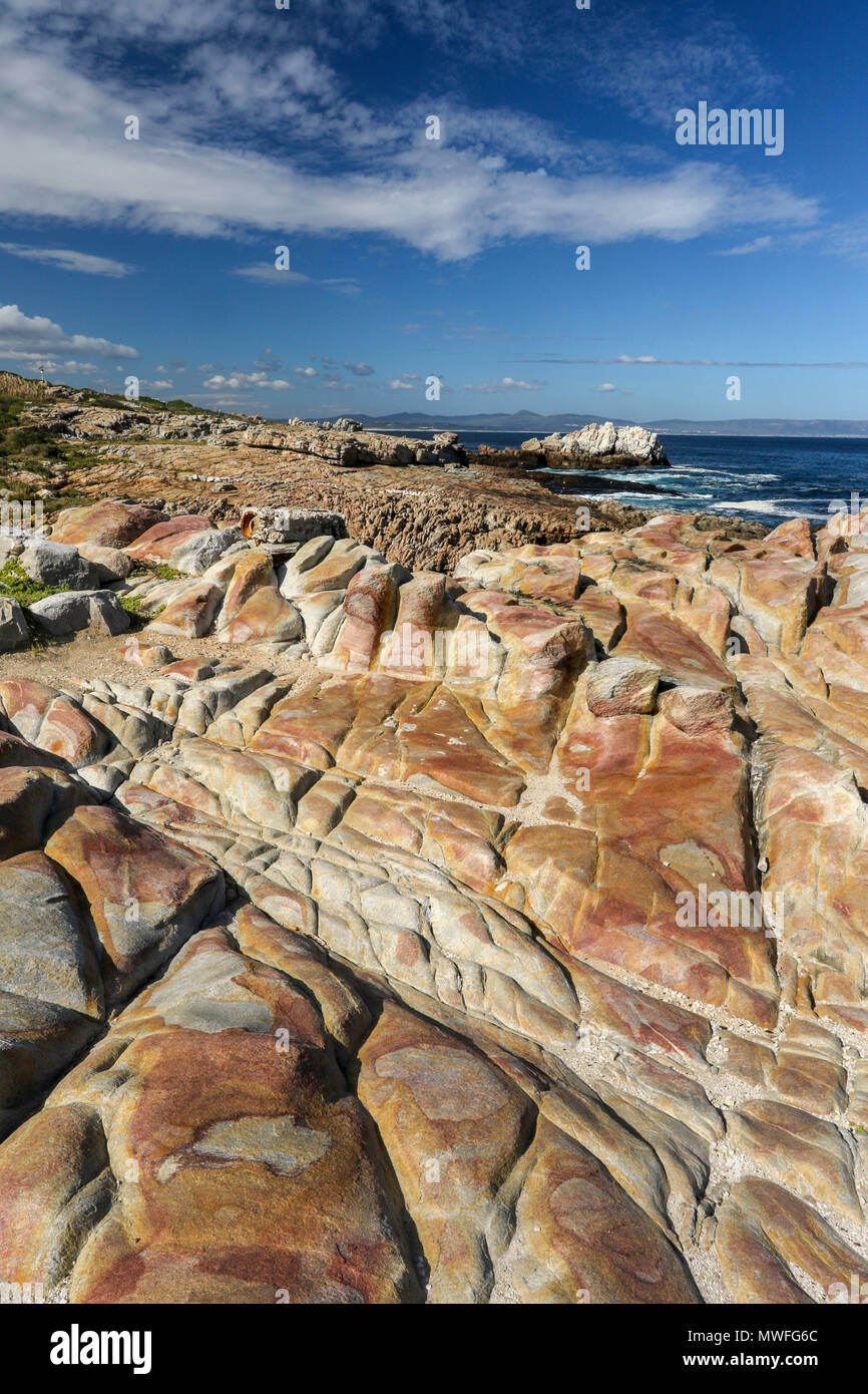 Rock Plattform im Sonnenschein, hermabnus Stadtzentrum, Garden Route, Südafrika Stockfoto