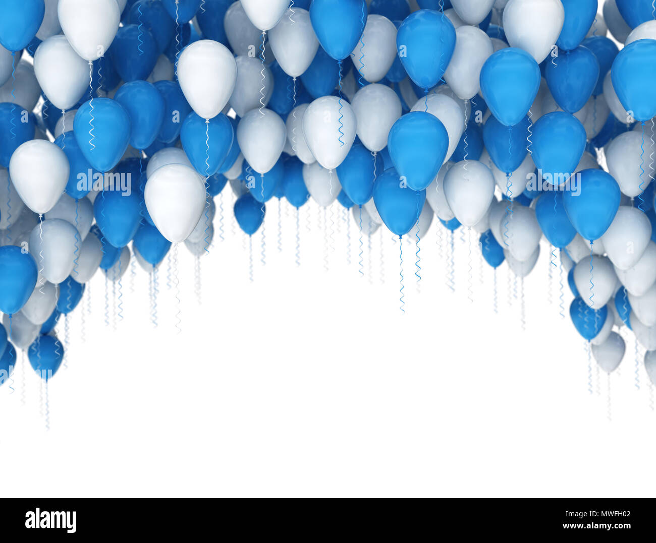 Blau und Weiß party Ballons Bogenform auf weißem Hintergrund Stockfoto