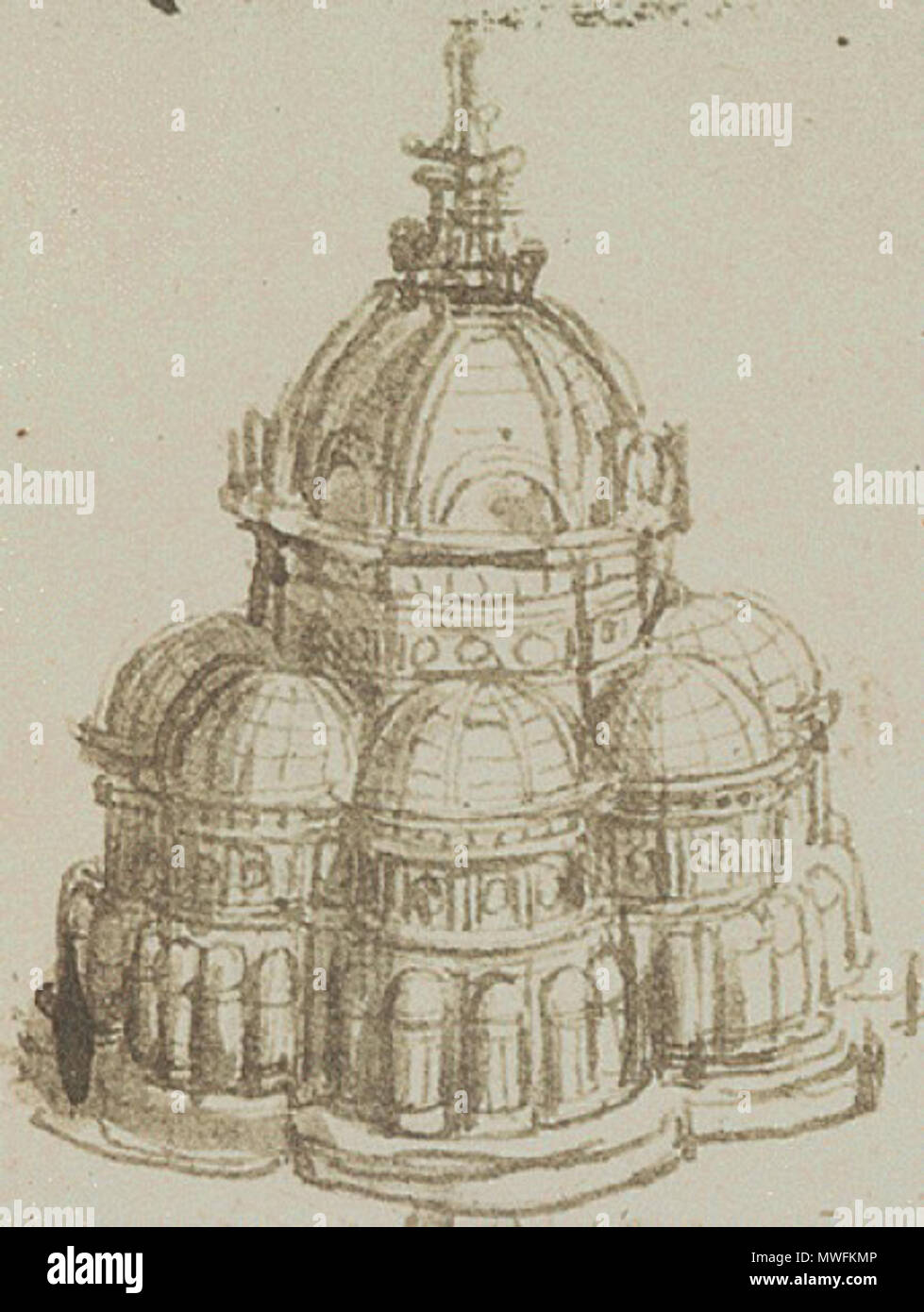 . Chiesa ein pianta Centrale con cappelle pro gemmazione, manoscritto di un particolare da es: Leonardo da Vinci. 18. Oktober 2004 (Original Upload Datum). Die ursprünglichen Uploader wurde Marcok an Italienischen Wikipedia 367 Leonardo chiesa Gemmata Stockfoto