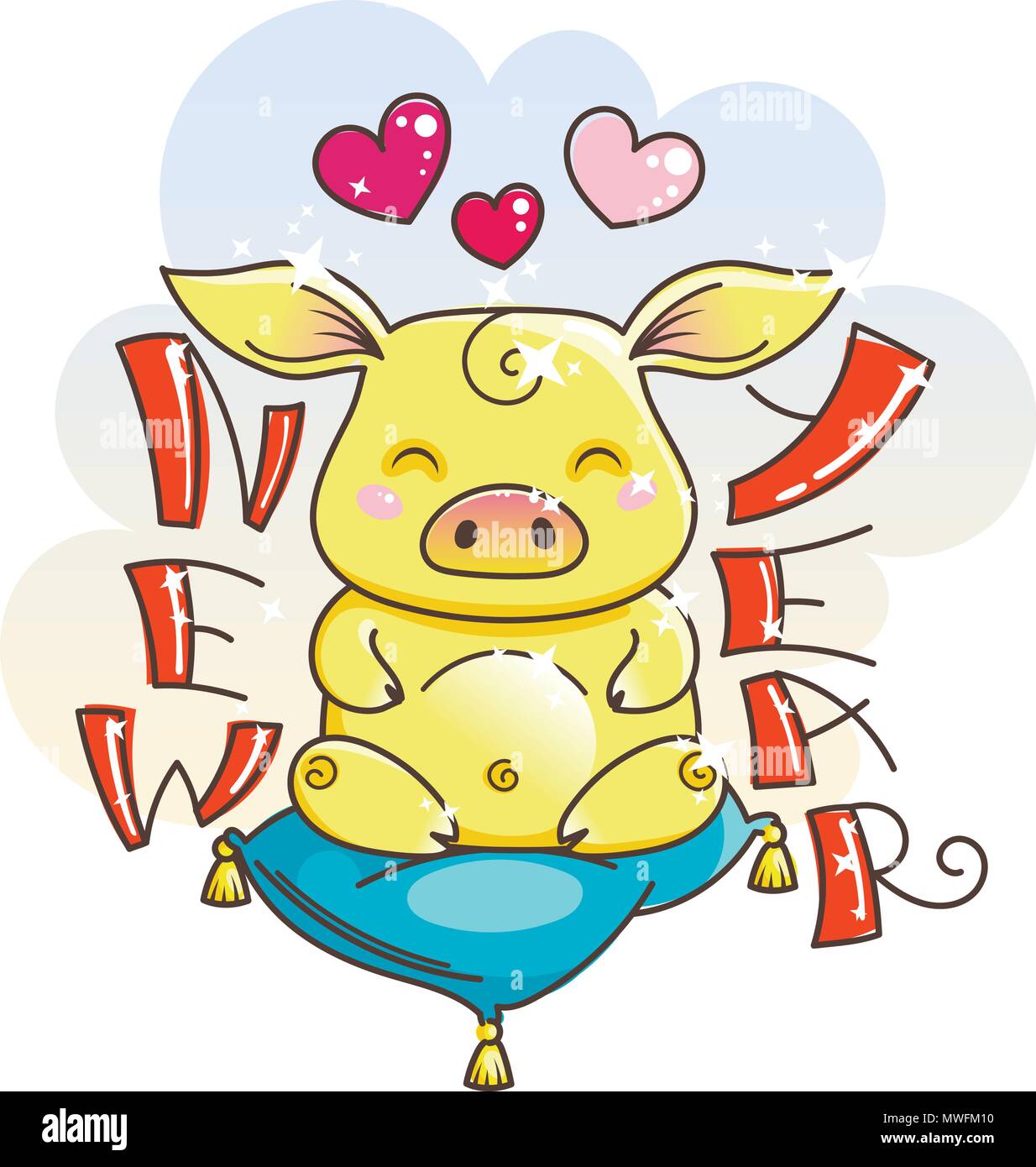 Cute cartoon goldenen Schwein in der Liebe. Symbol des Neuen 2019 Jahr. Chinesisches Horoskop Stock Vektor